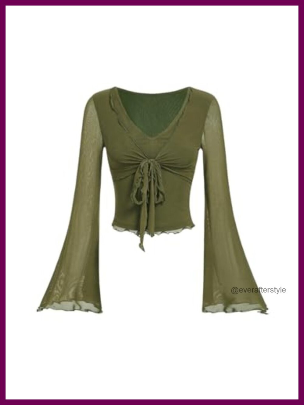 Women's Bell Sleeve Tie Front Mesh Top Y2k Going Out Blouse